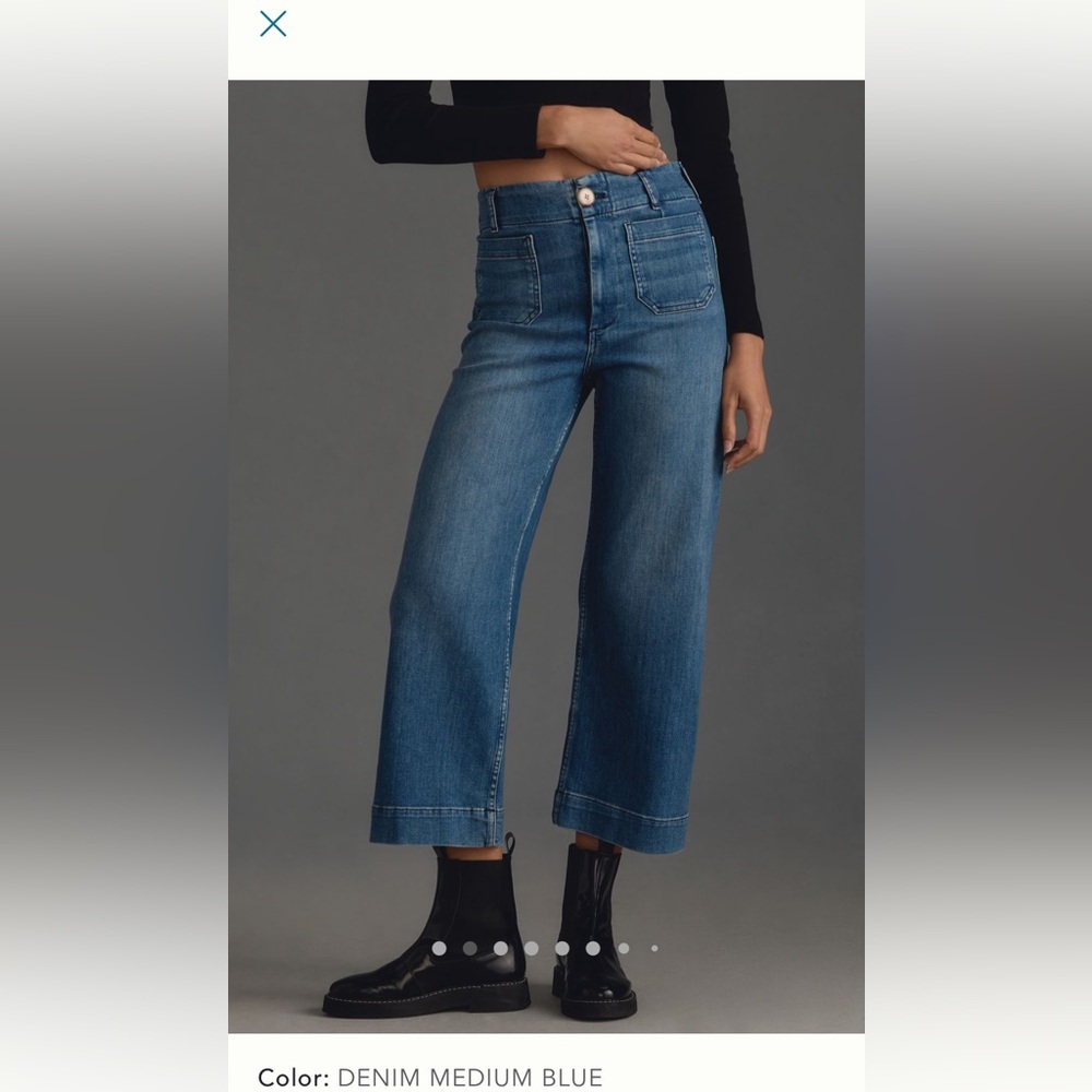 Anthropologie The Skipper Cropped Wide-Leg Jeans NWT sz 26 Medium Blue Pilcro